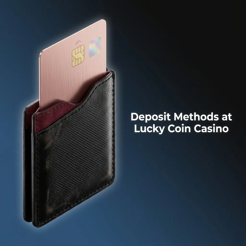 Lucky Coin Casino deposit methods showing Visa, Mastercard, bank transfer, and cryptocurrencies including Bitcoin and Ethereum