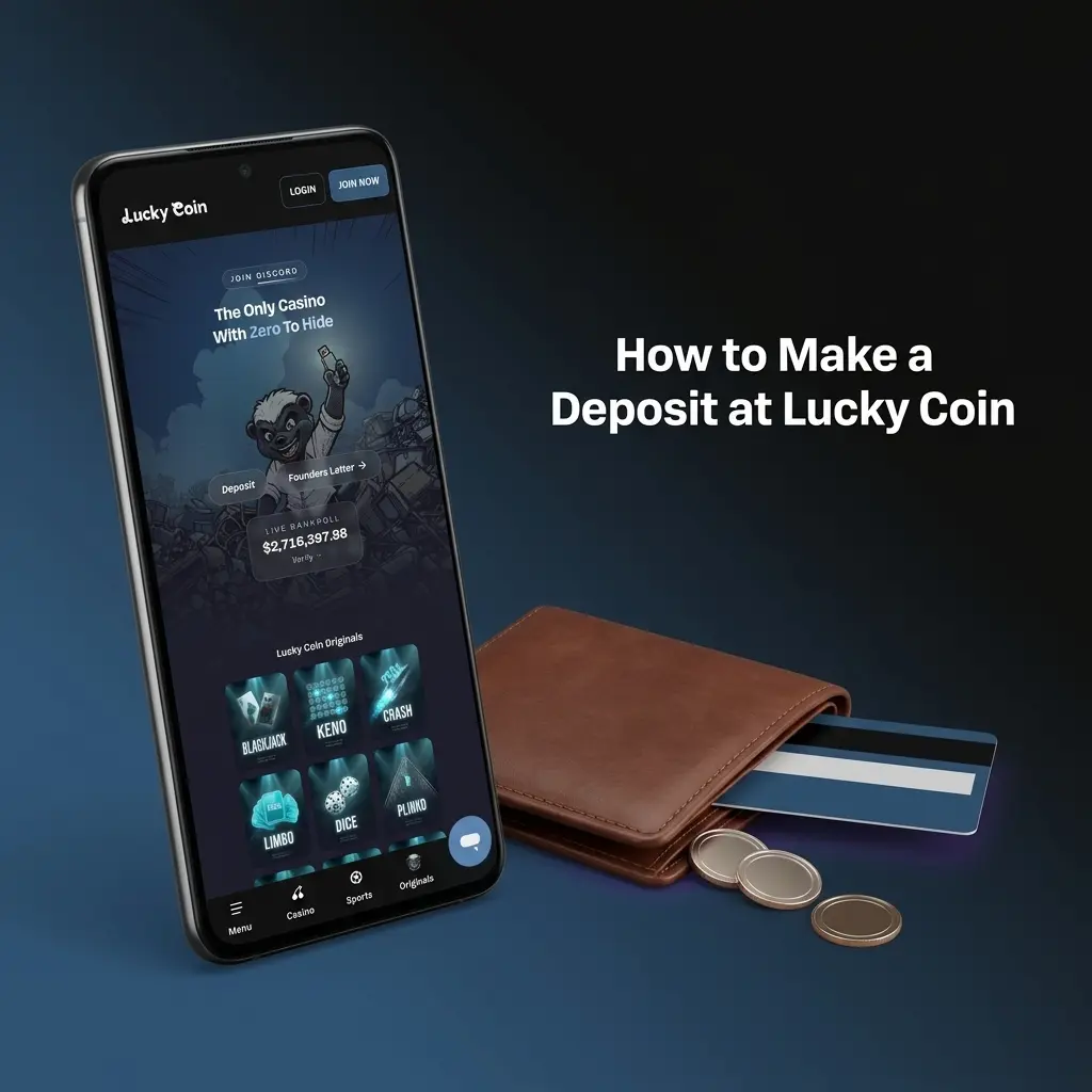 Step-by-step guide showing how to make a deposit at Lucky Coin casino using crypto or card payment methods