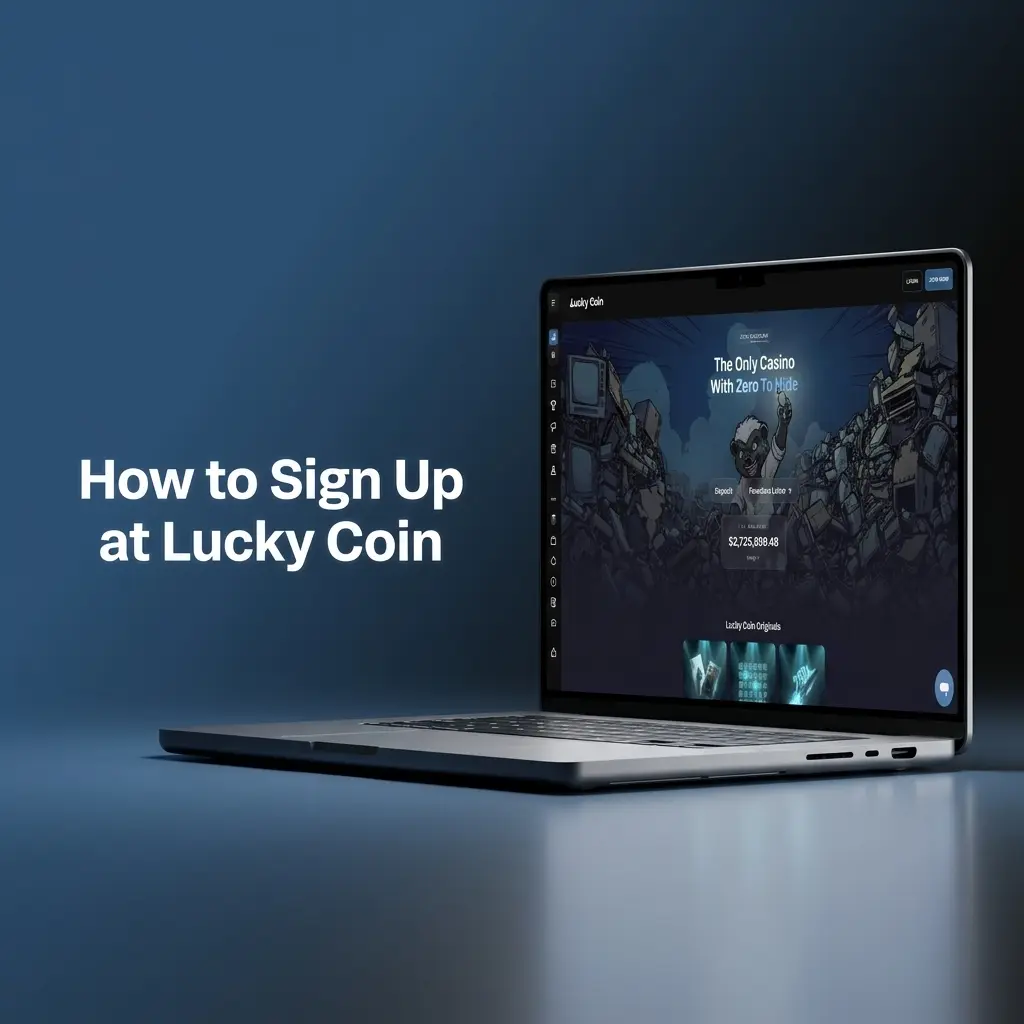 Lucky Coin casino sign-up process showing four registration steps for Australian players to create an account