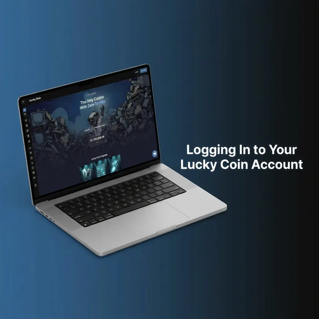 Lucky Coin casino login screen showing email, phone, password fields and social media sign-in options