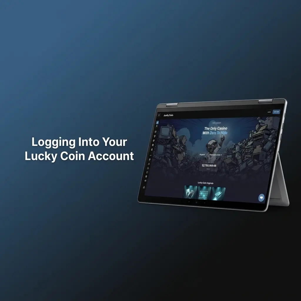 Lucky Coin account login page showing Sign In button, email and password fields, and two-factor authentication prompt