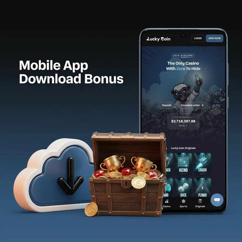 Lucky Coin mobile app download bonus for Android and iOS Australian players with exclusive first login reward