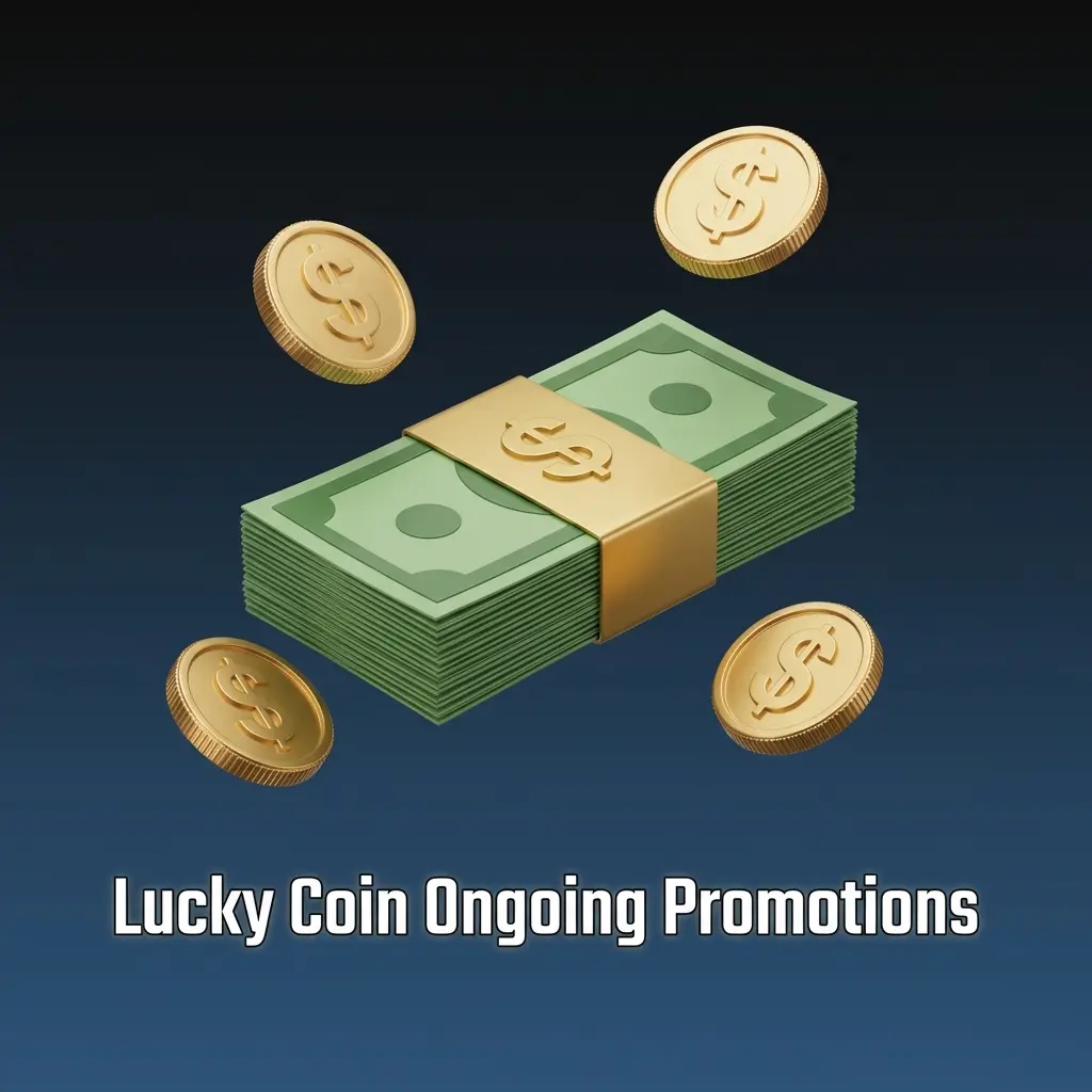 Lucky Coin ongoing promotions including reload offers, free bets, Fortune Wheel spins, cashback, and accumulator boosts