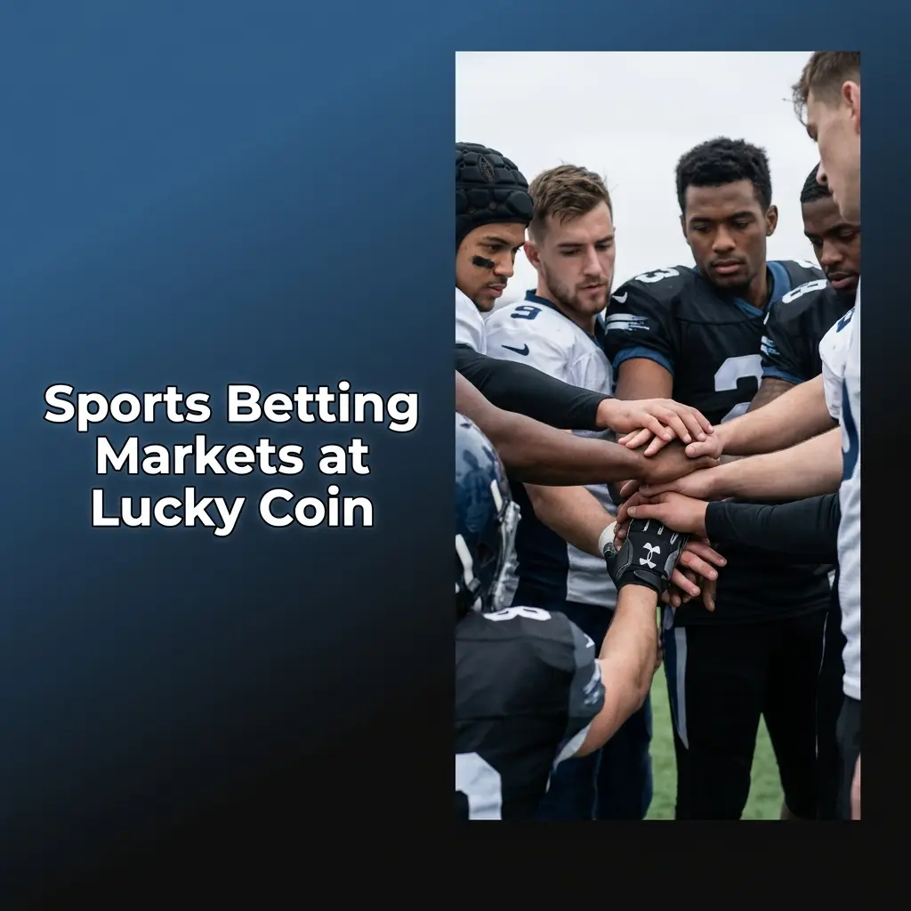 Sports betting markets at Lucky Coin sportsbook showing AFL, NRL, cricket and 30+ sports with live in-play options